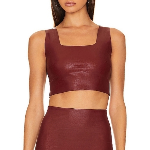 Commando Tops - Commando Garnet Wine Red Faux Leather Square Neck Tank Crop Top XS Shapewear